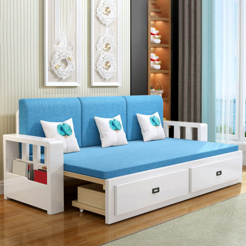 Removable Cushions Scandinavian Solid Wood Futon Sleeper Sofa Bed