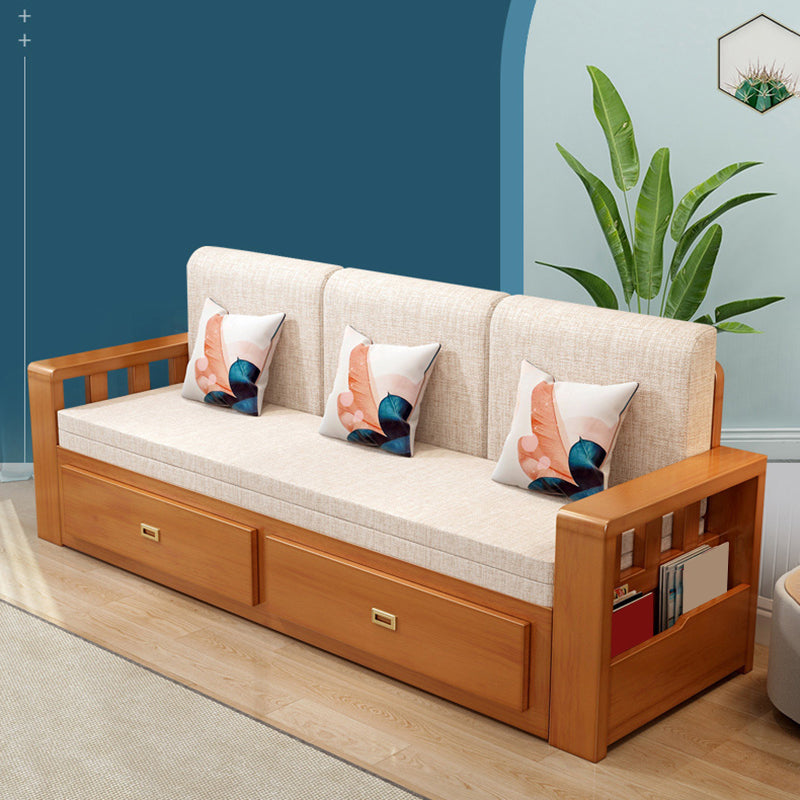 Removable Cushions Scandinavian Solid Wood Futon Sleeper Sofa Bed