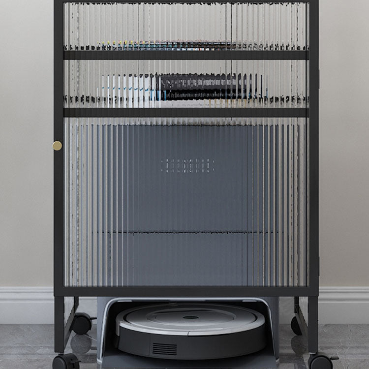 Knobs Scratch Resistant Modern Iron Accent Cabinet with Glass Top