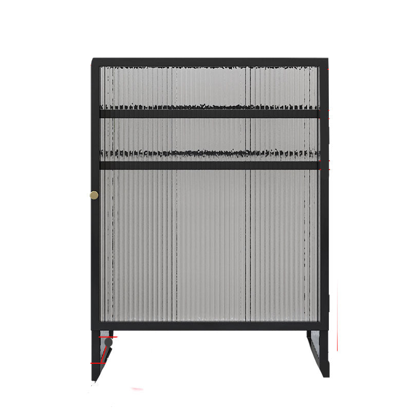 Knobs Scratch Resistant Modern Iron Accent Cabinet with Glass Top