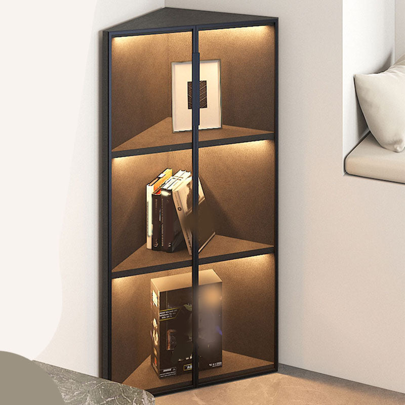 Corner Glass Paned Wood No Distressing Contemporary Accent Cabinet