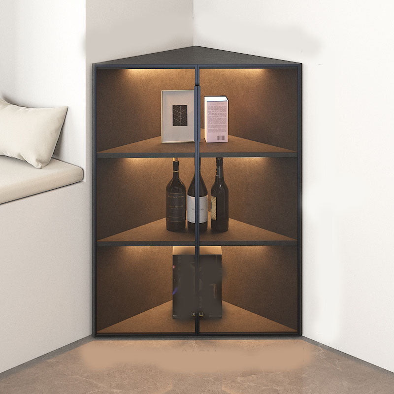 Corner Glass Paned Wood No Distressing Contemporary Accent Cabinet