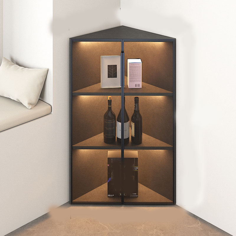 Corner Glass Paned Wood No Distressing Contemporary Accent Cabinet