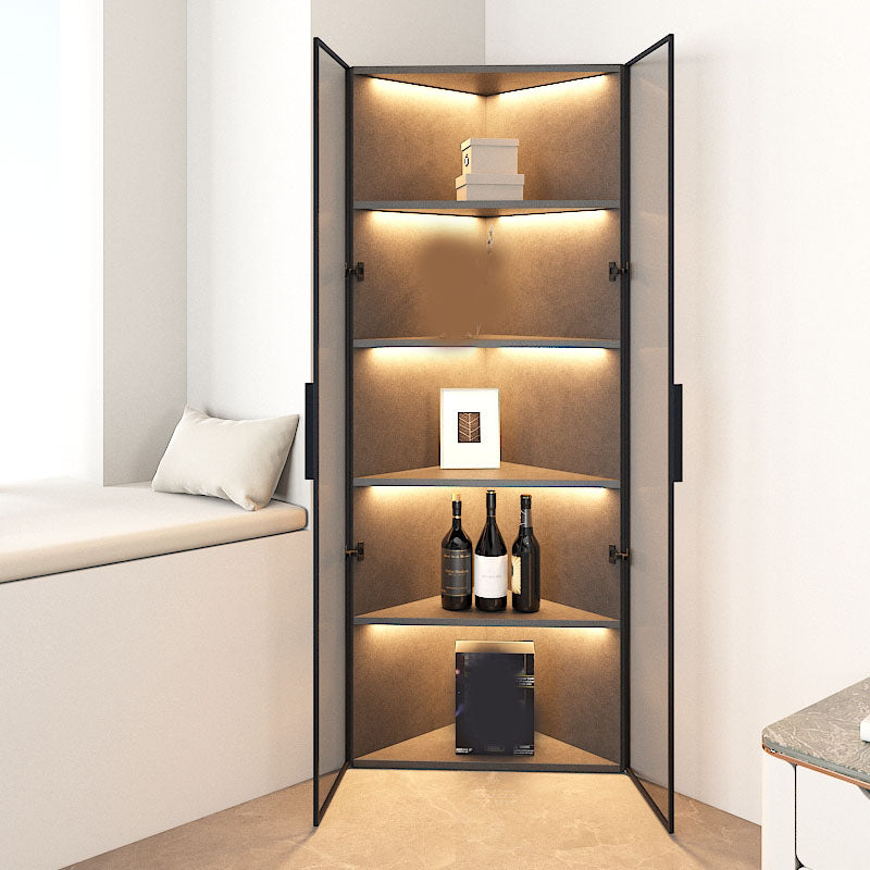 Corner Glass Paned Wood No Distressing Contemporary Accent Cabinet