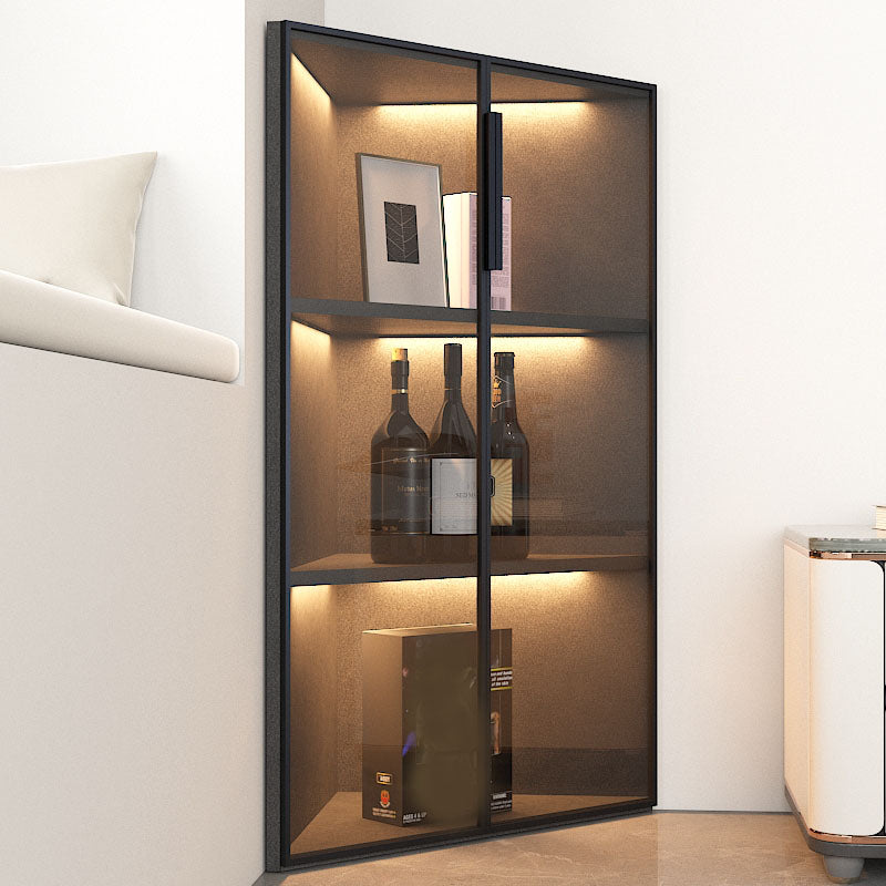 Corner Glass Paned Wood No Distressing Contemporary Accent Cabinet
