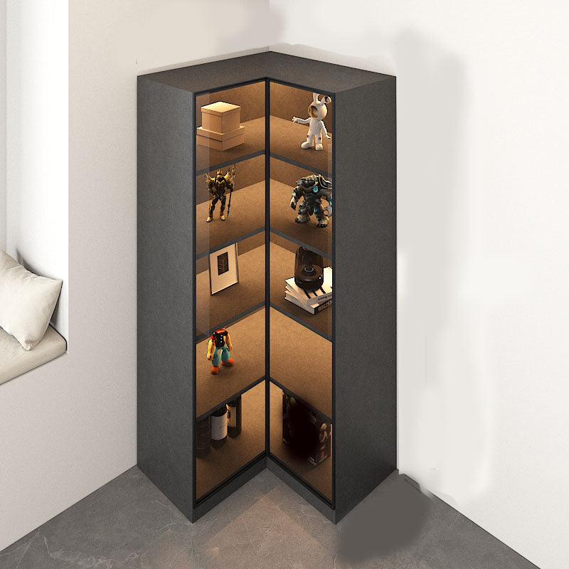 Corner Glass Paned Wood No Distressing Contemporary Accent Cabinet