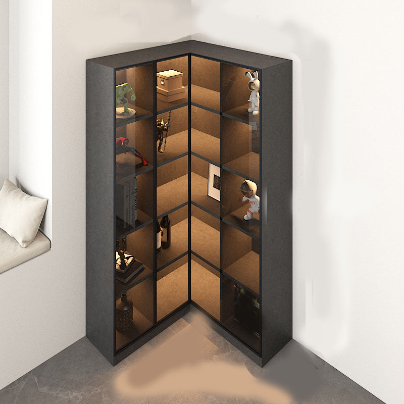 Corner Glass Paned Wood No Distressing Contemporary Accent Cabinet