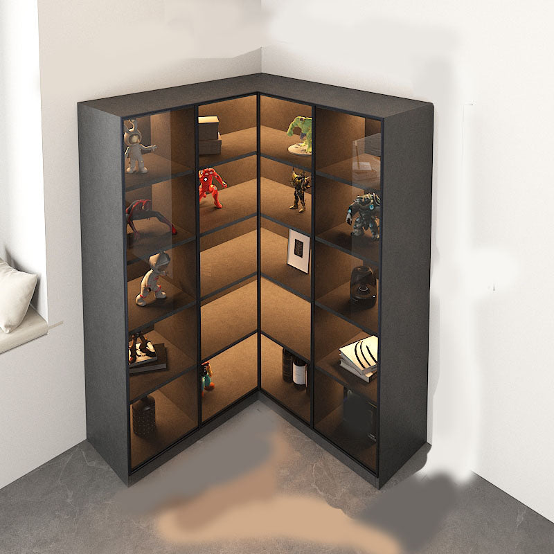 Corner Glass Paned Wood No Distressing Contemporary Accent Cabinet