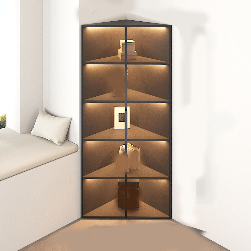Corner Glass Paned Wood No Distressing Contemporary Accent Cabinet