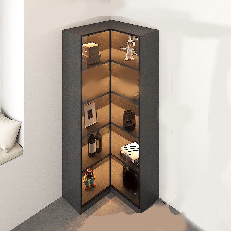 Corner Glass Paned Wood No Distressing Contemporary Accent Cabinet