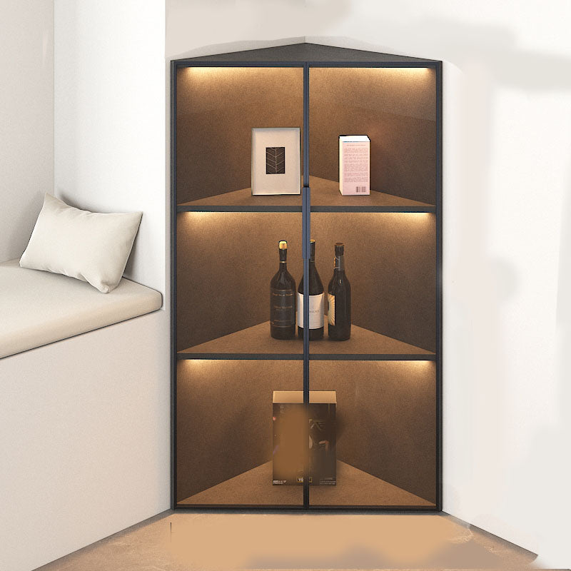 Corner Glass Paned Wood No Distressing Contemporary Accent Cabinet