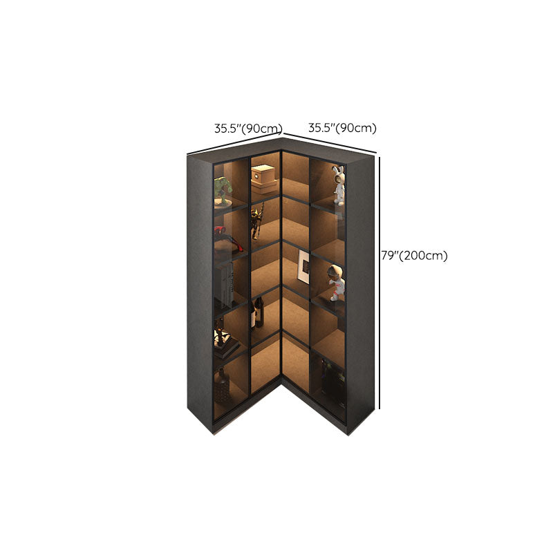 Corner Glass Paned Wood No Distressing Contemporary Accent Cabinet