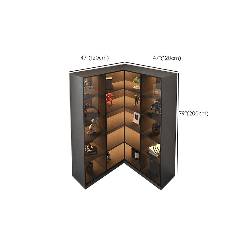 Corner Glass Paned Wood No Distressing Contemporary Accent Cabinet