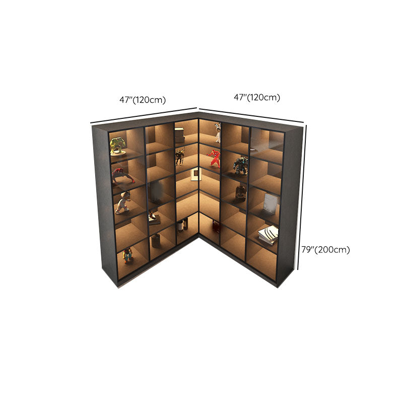 Corner Glass Paned Wood No Distressing Contemporary Accent Cabinet