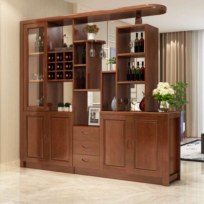 Solid Wood Modern Bar Pulls Accent Cabinet with Doors and Drawers