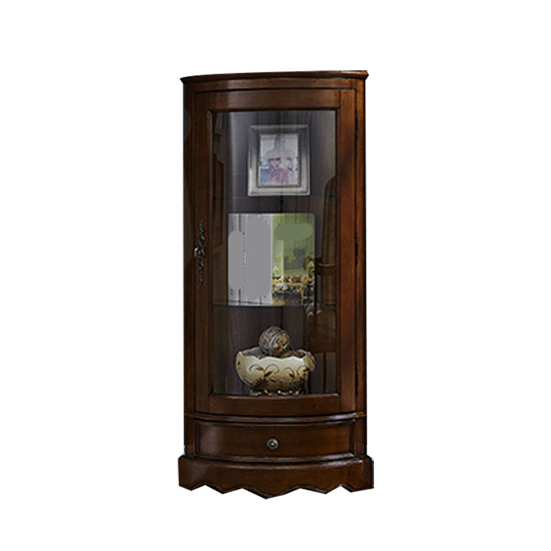 Glass Paned Solid Wood Corner Rustic Accent Cabinet with Doors