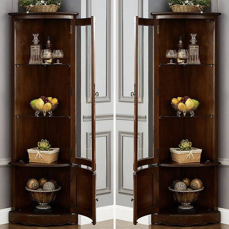 Glass Paned Solid Wood Corner Rustic Accent Cabinet with Doors