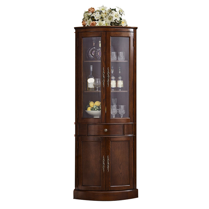 Glass Paned Solid Wood Corner Rustic Accent Cabinet with Doors