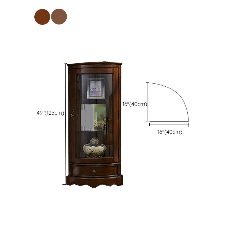Glass Paned Solid Wood Corner Rustic Accent Cabinet with Doors