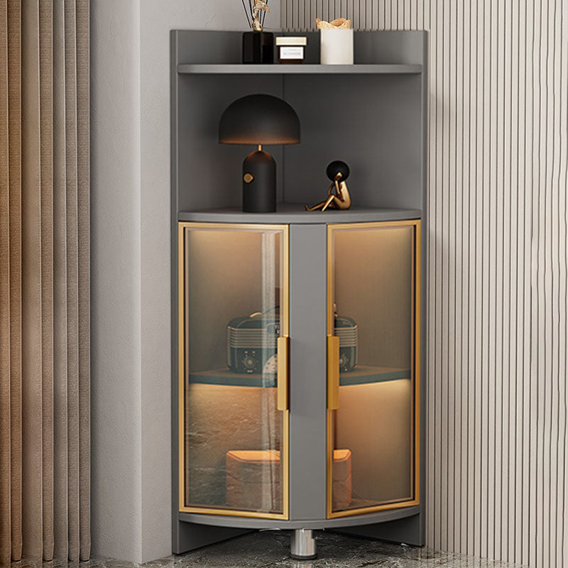 Wood Glass Paned Corner Modern Bar Pulls Accent Cabinet with Doors