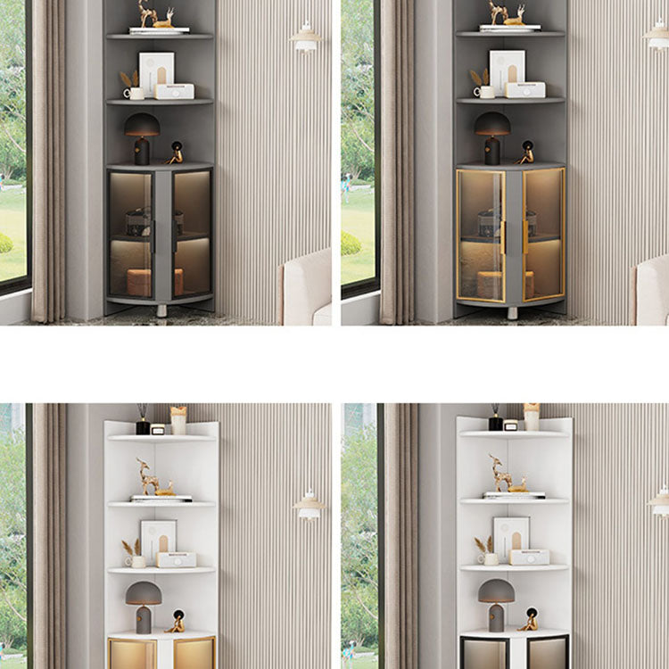 Wood Glass Paned Corner Modern Bar Pulls Accent Cabinet with Doors
