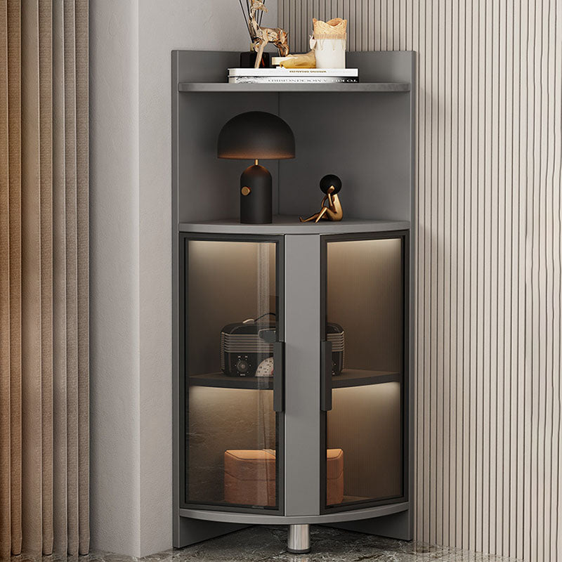 Wood Glass Paned Corner Modern Bar Pulls Accent Cabinet with Doors