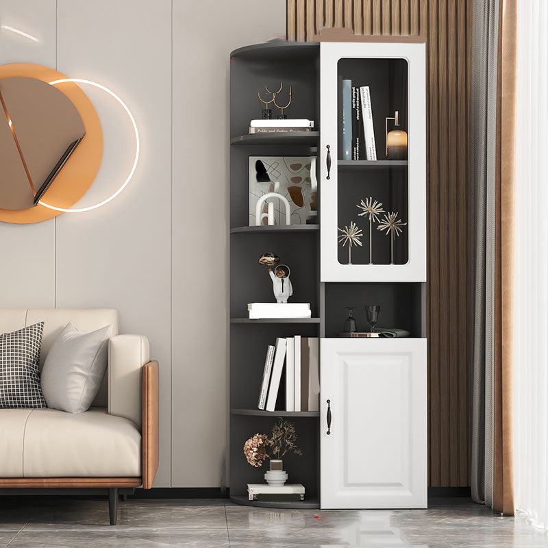 70.9" Tall Modern Glass Paned Bar Pulls Accent Cabinet with Shelves