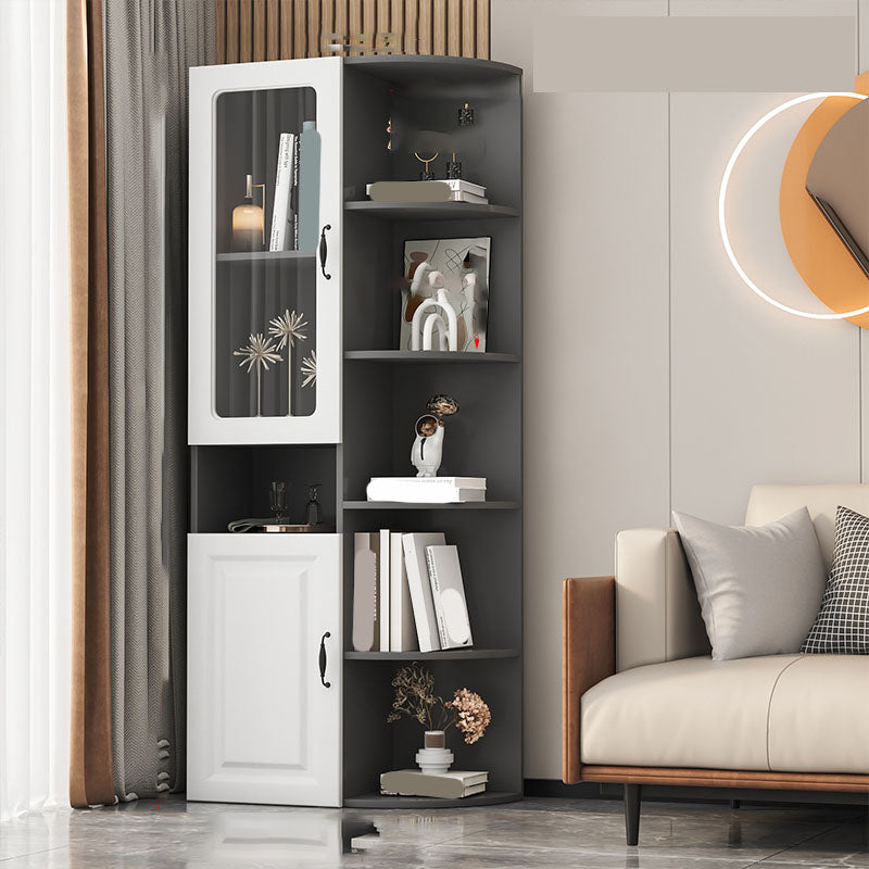 70.9" Tall Modern Glass Paned Bar Pulls Accent Cabinet with Shelves