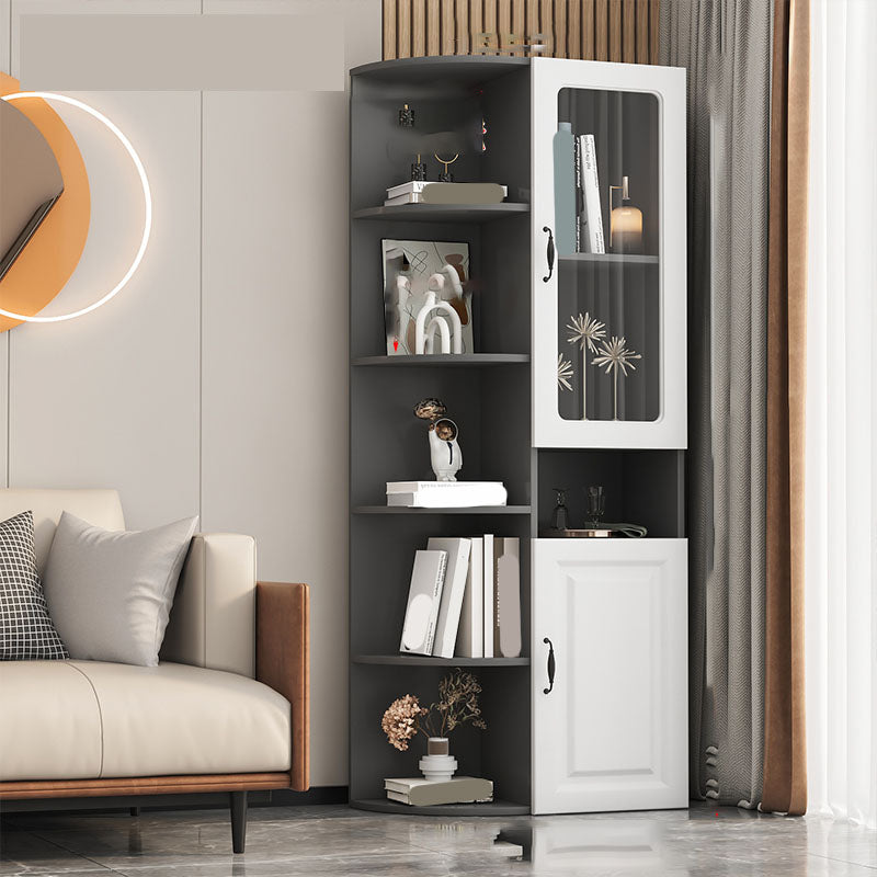 70.9" Tall Modern Glass Paned Bar Pulls Accent Cabinet with Shelves