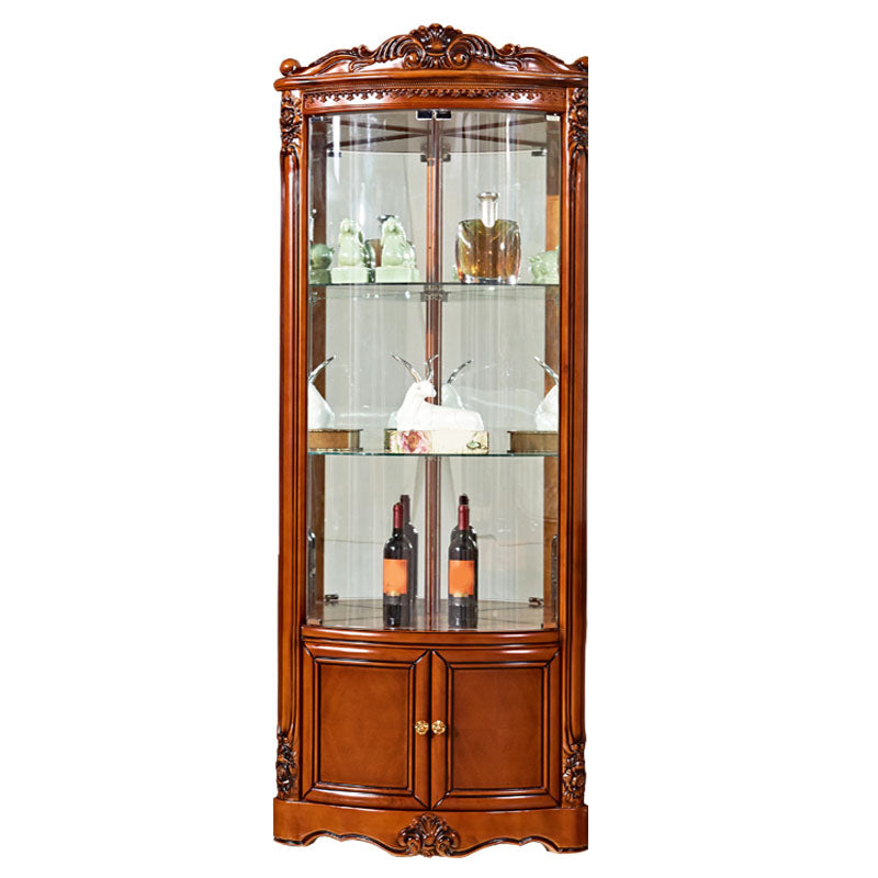 Glass Paned Solid Wood Rustic Knobs Accent Cabinet with Doors
