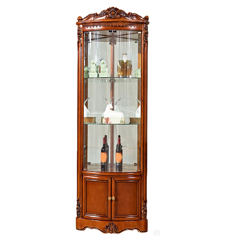 Glass Paned Solid Wood Rustic Knobs Accent Cabinet with Doors