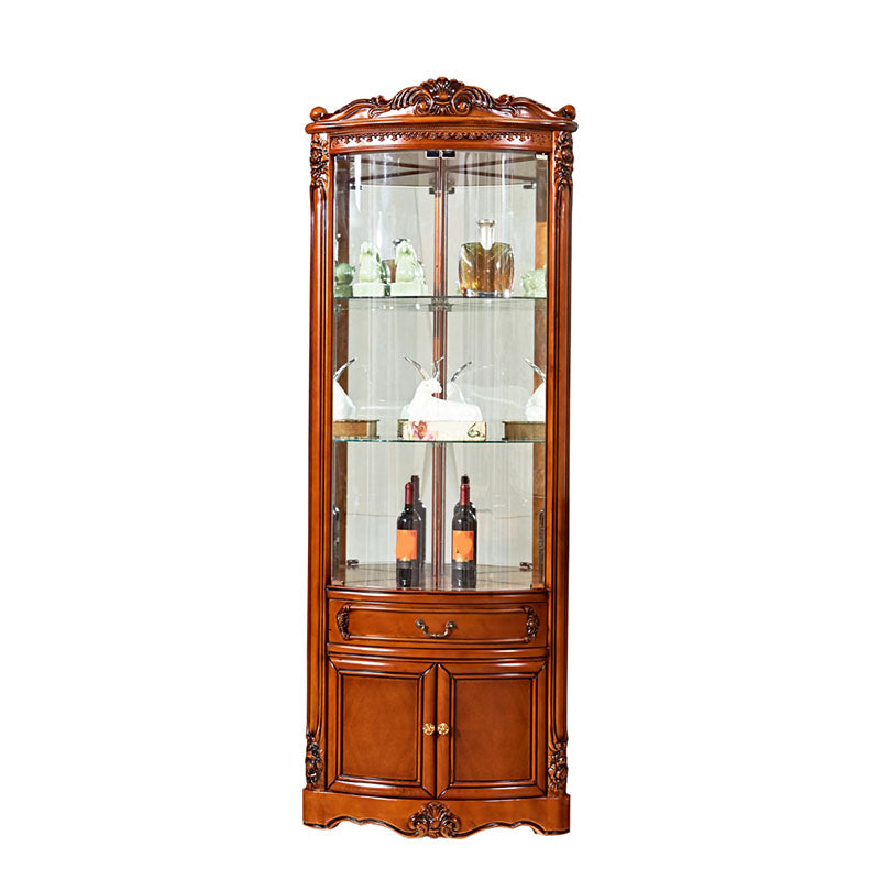 Glass Paned Solid Wood Rustic Knobs Accent Cabinet with Doors