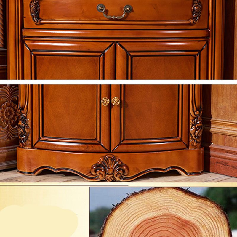 Glass Paned Solid Wood Rustic Knobs Accent Cabinet with Doors