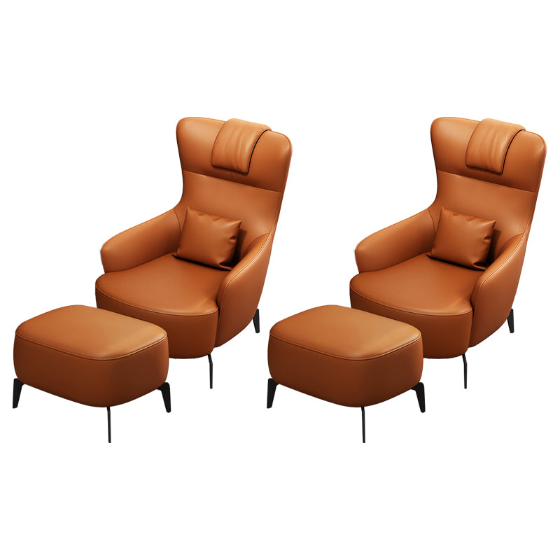 Contemporary Orange Accent Armchair with Solid Wood Frame and Metal Legs