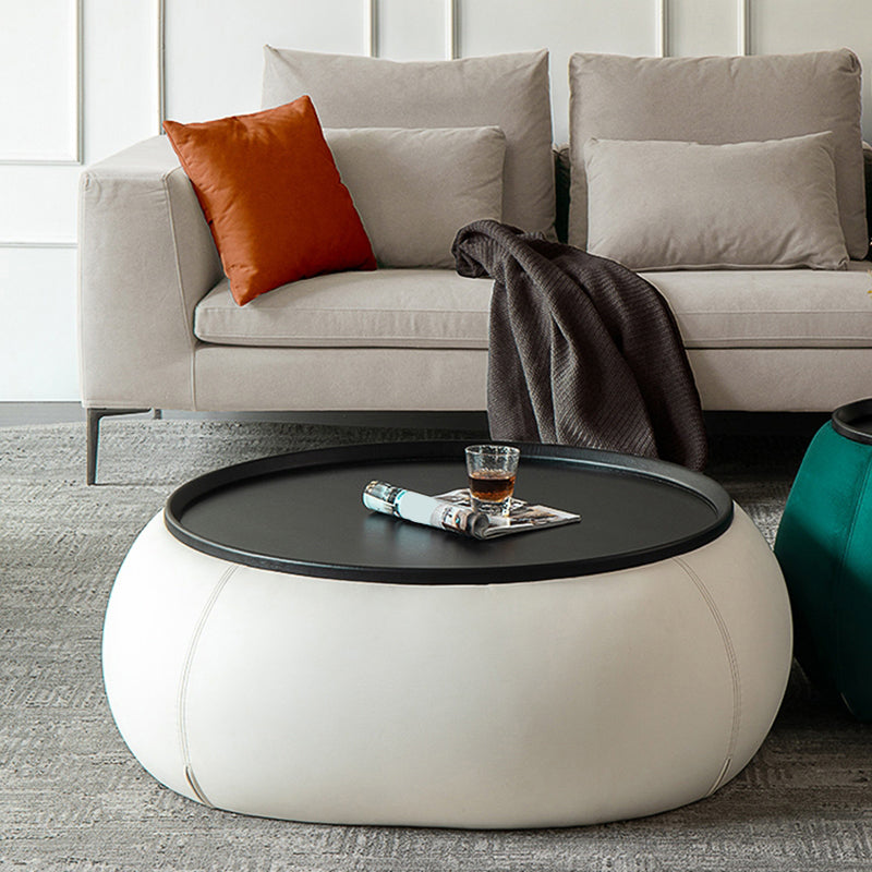 Contemporary Round Wooden Black Coffee Cocktail Table with Storage