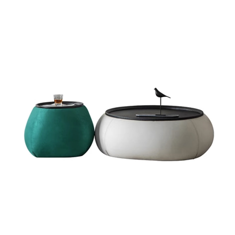 Contemporary Round Wooden Black Coffee Cocktail Table with Storage