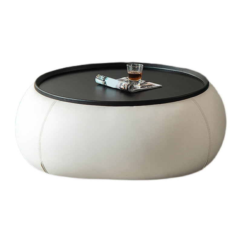 Contemporary Round Wooden Black Coffee Cocktail Table with Storage