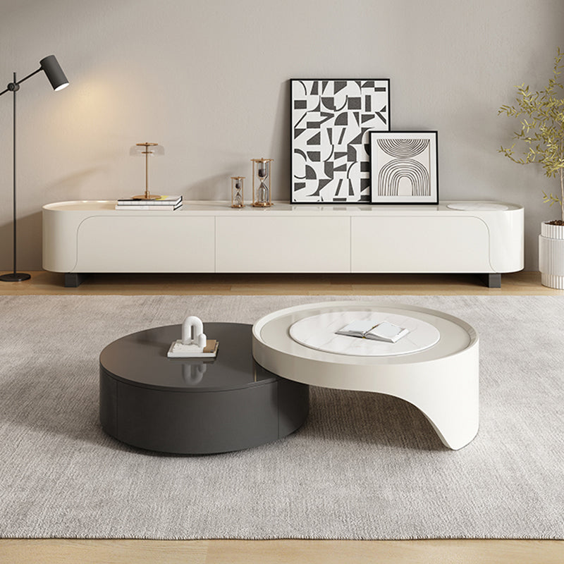 Contemporary Round Slate Nesting Coffee Table Set with Storage