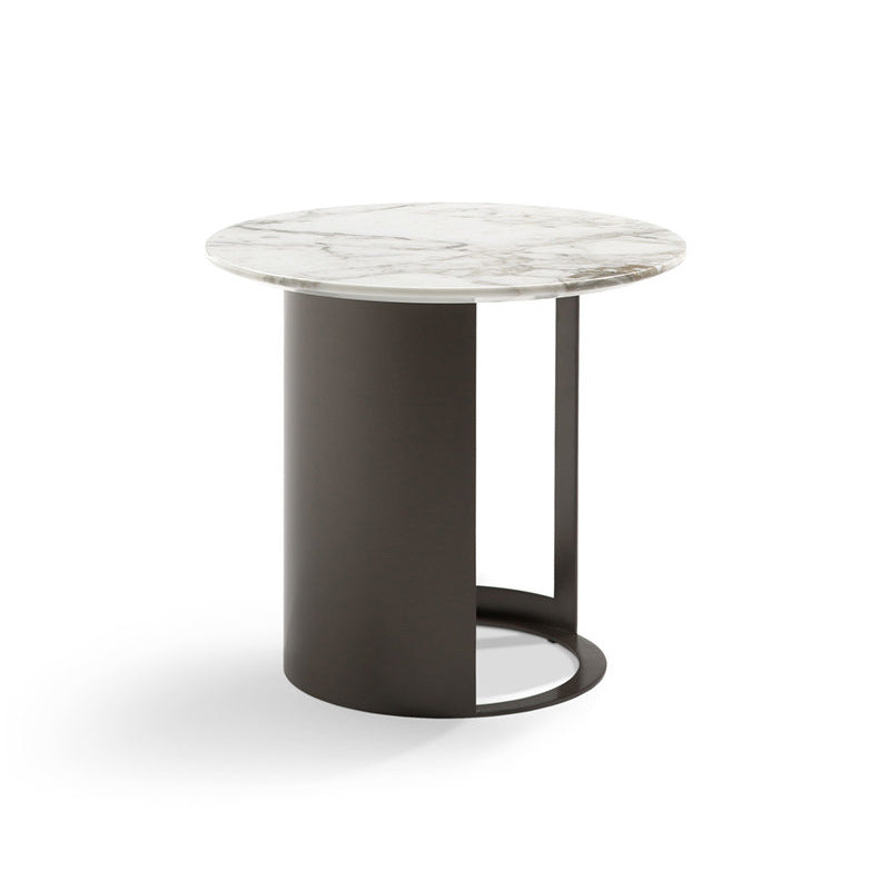 Single Round Pedestal Black Coffee Cocktail Table with Marble Top