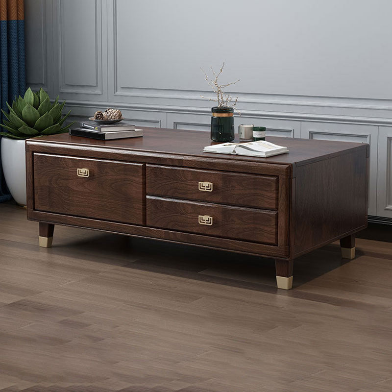 Mid-Century Modern Solid Wood Single Rectangular Coffee Cocktail Table with Storage