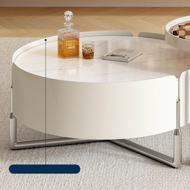 31" Wide White Contemporary Slate Round Nesting Coffee Table Set