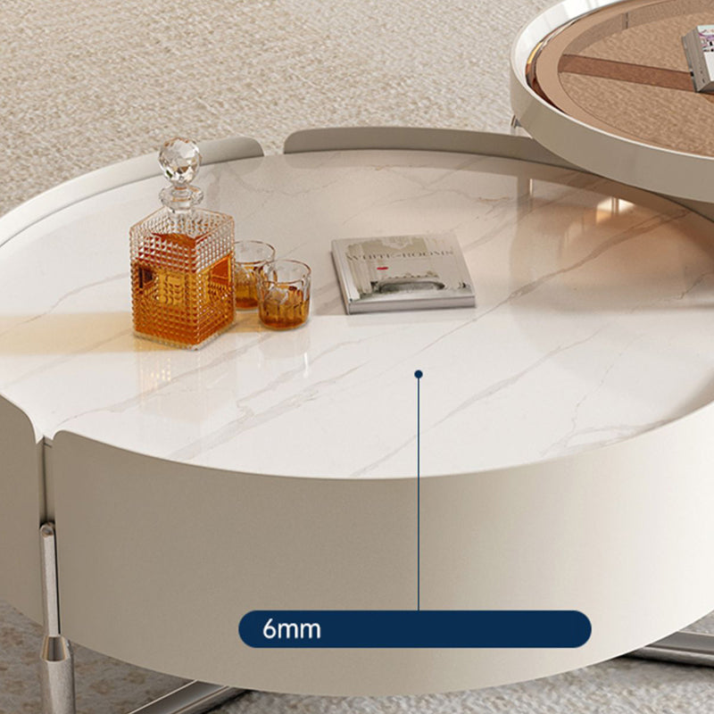 31" Wide White Contemporary Slate Round Nesting Coffee Table Set