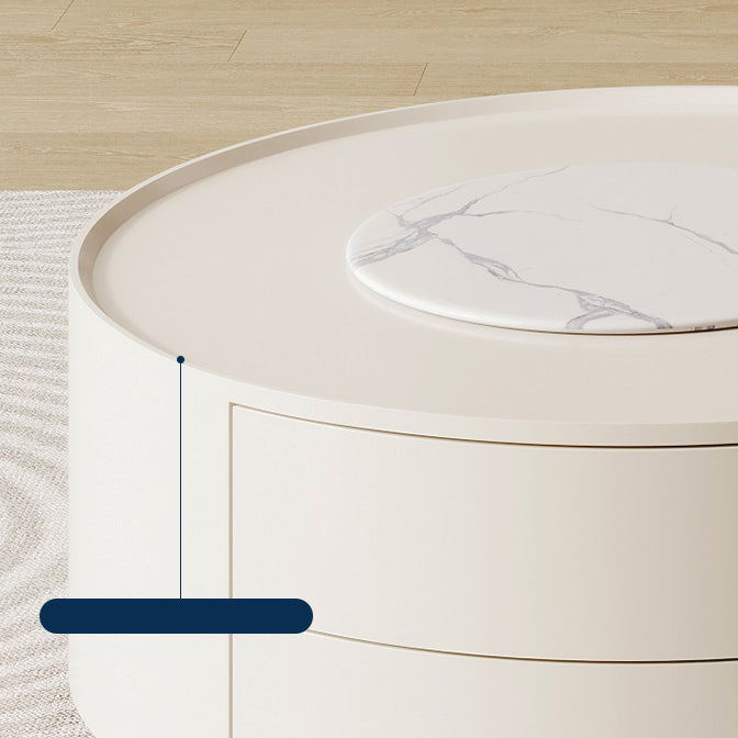 2-Piece White Round Pedestal Slate Coffee Cocktail Table with Storage