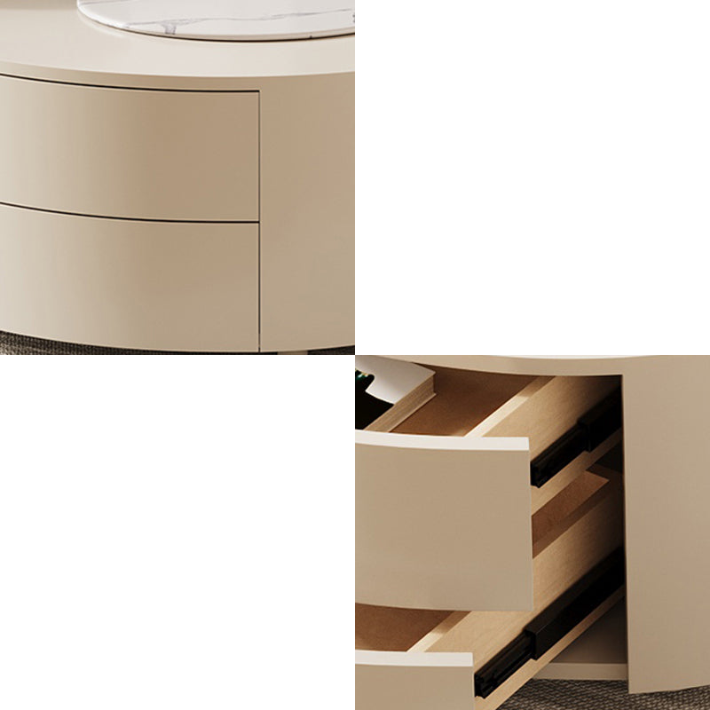 2-Piece White Round Pedestal Slate Coffee Cocktail Table with Storage