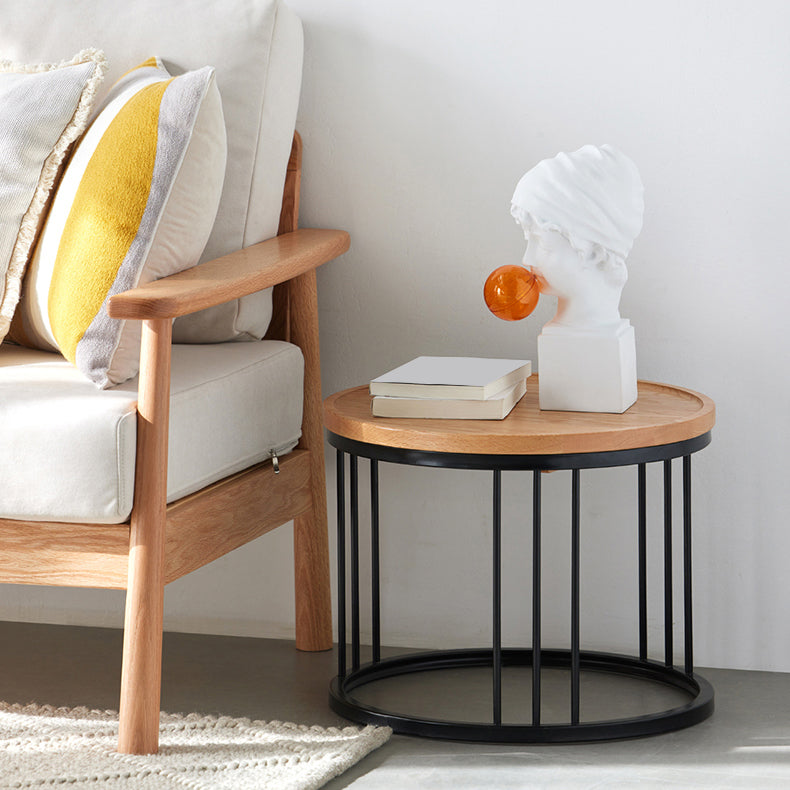 Solid Wood Frame Industrial Natural Round 2 Nesting Coffee Table Set