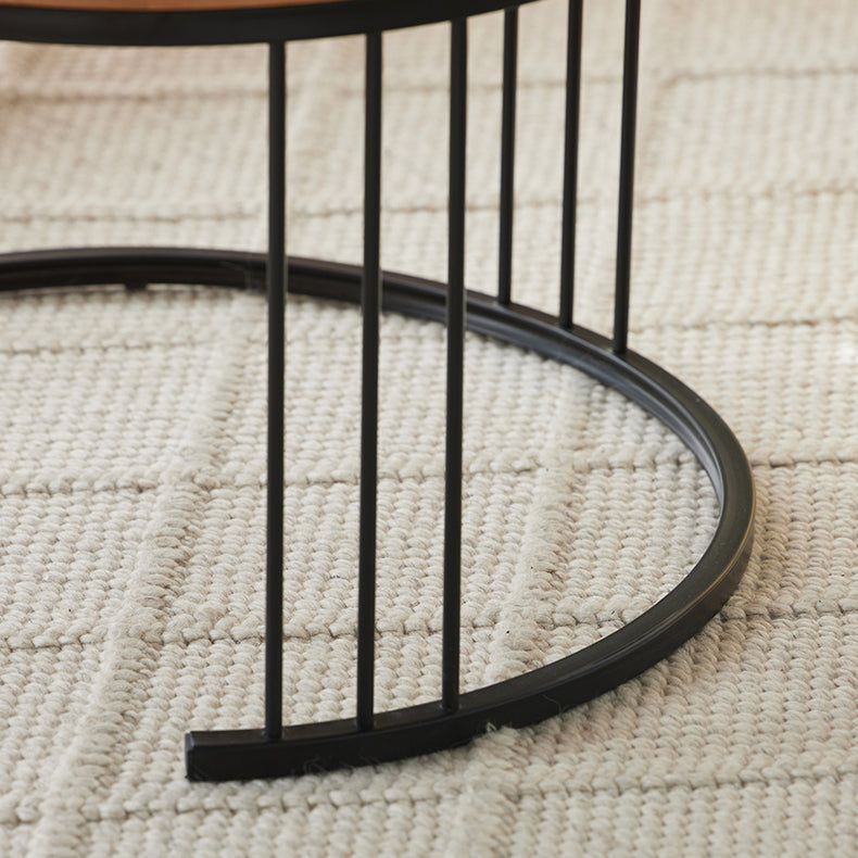 Solid Wood Frame Industrial Natural Round 2 Nesting Coffee Table Set