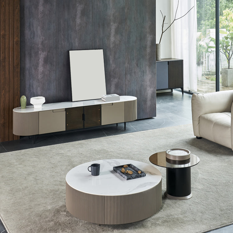 White Slate Bedroom Rectangle and Round Modern Coffee Or End Table with Storage