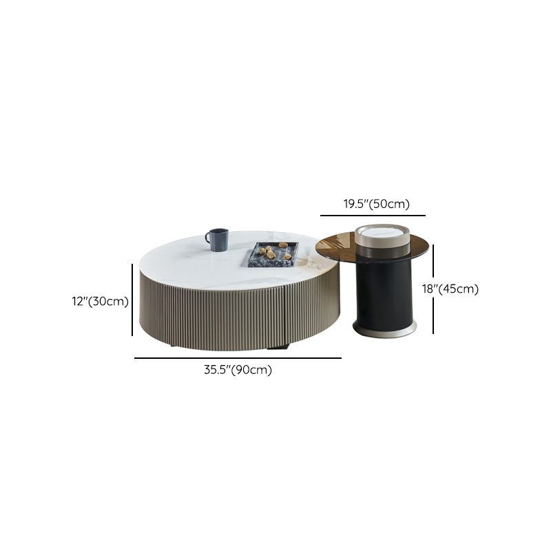 White Slate Bedroom Rectangle and Round Modern Coffee Or End Table with Storage