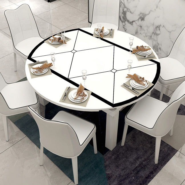 Modern Extendable Round Glass Top Dining Table with Solid Wood Legs