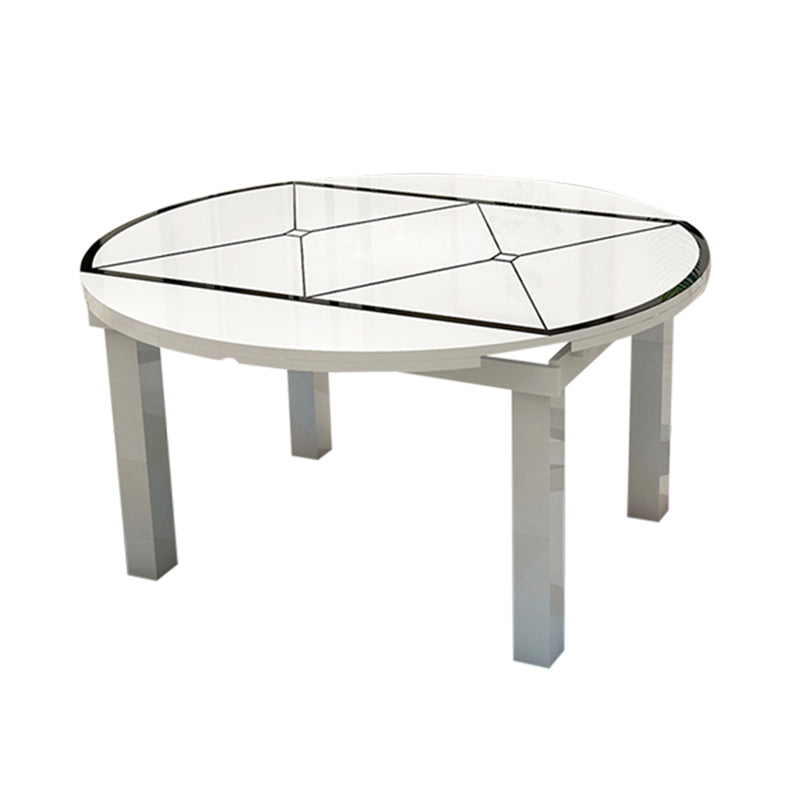Modern Extendable Round Glass Top Dining Table with Solid Wood Legs